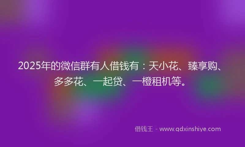 2025年的微信群有人借钱有：天小花、臻享购、多多花、一起贷、一橙租机等。