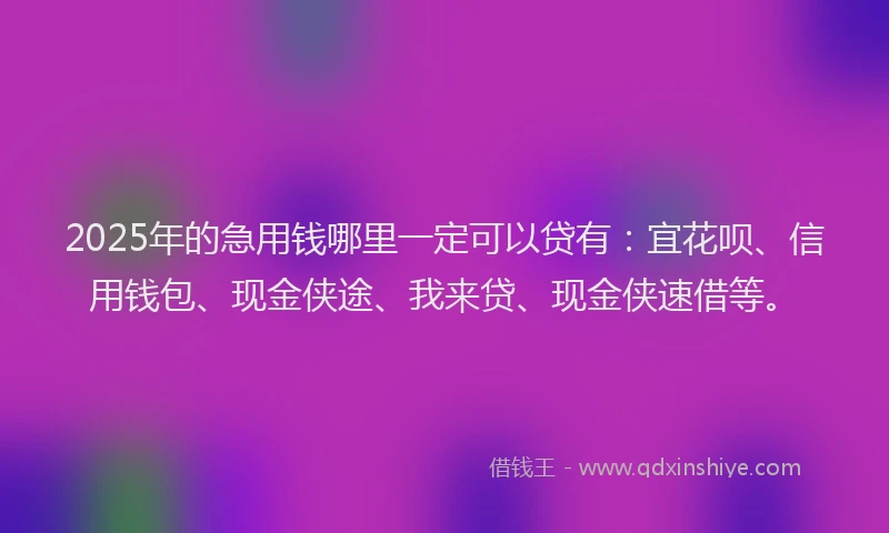 2025年的急用钱哪里一定可以贷有：宜花呗、信用钱包、现金侠途、我来贷、现金侠速借等。