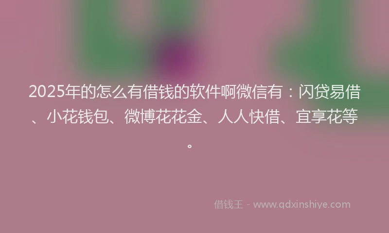 2025年的怎么有借钱的软件啊微信有：闪贷易借、小花钱包、微博花花金、人人快借、宜享花等。