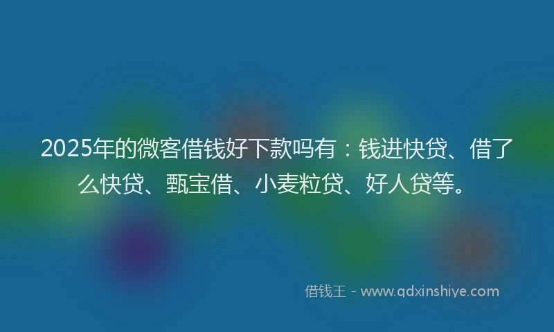 2025年的微客借钱好下款吗有：钱进快贷、借了么快贷、甄宝借、小麦粒贷、好人贷等。
