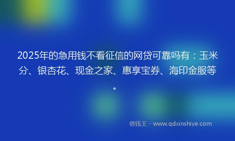 2025年的急用钱不看征信的网贷可靠吗有：玉米分、银杏花、现金之家、惠享宝券、海印金服等。
