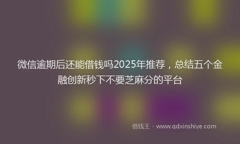 微信逾期后还能借钱吗2025年推荐，总结五个金融创新秒下不要芝麻分的平台