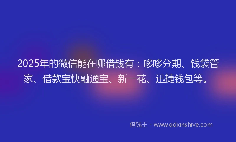 2025年的微信能在哪借钱有：哆哆分期、钱袋管家、借款宝快融通宝、新一花、迅捷钱包等。