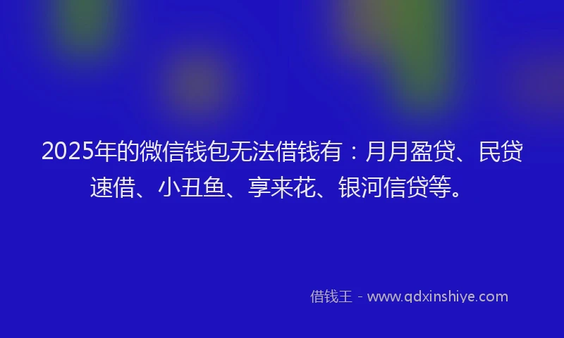 2025年的微信钱包无法借钱有：月月盈贷、民贷速借、小丑鱼、享来花、银河信贷等。