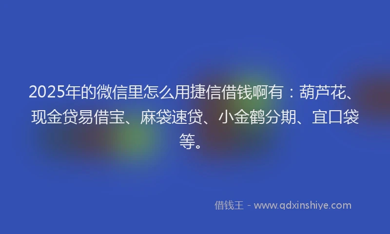 2025年的微信里怎么用捷信借钱啊有：葫芦花、现金贷易借宝、麻袋速贷、小金鹤分期、宜口袋等。