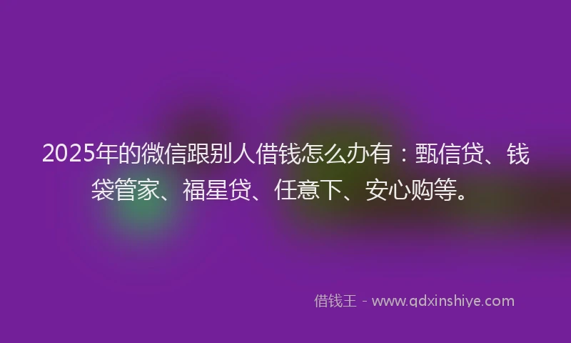 2025年的微信跟别人借钱怎么办有：甄信贷、钱袋管家、福星贷、任意下、安心购等。