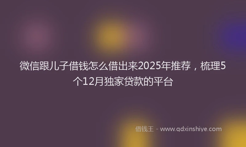 微信跟儿子借钱怎么借出来2025年推荐，梳理5个12月独家贷款的平台