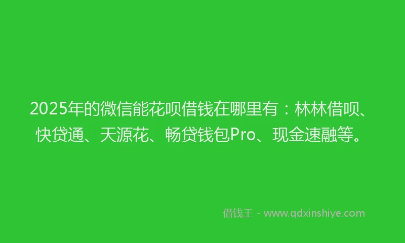 2025年的微信能花呗借钱在哪里有：林林借呗、快贷通、天源花、畅贷钱包Pro、现金速融等。