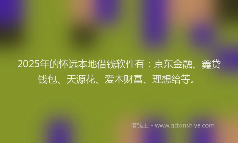 2025年的怀远本地借钱软件有：京东金融、鑫贷钱包、天源花、爱木财富、理想给等。