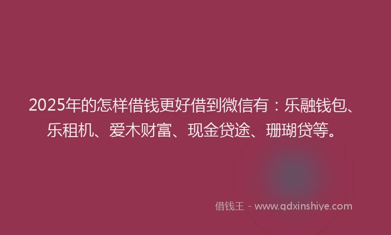 2025年的怎样借钱更好借到微信有:乐融钱包、乐租机、爱木财富、现金贷途、珊瑚贷等。