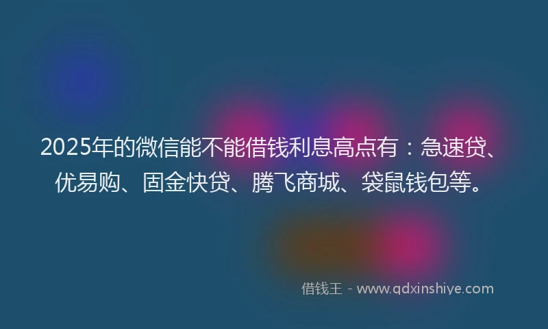 2025年的微信能不能借钱利息高点有：急速贷、优易购、固金快贷、腾飞商城、袋鼠钱包等。