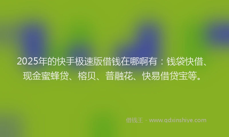 2025年的快手极速版借钱在哪啊有：钱袋快借、现金蜜蜂贷、榕贝、普融花、快易借贷宝等。