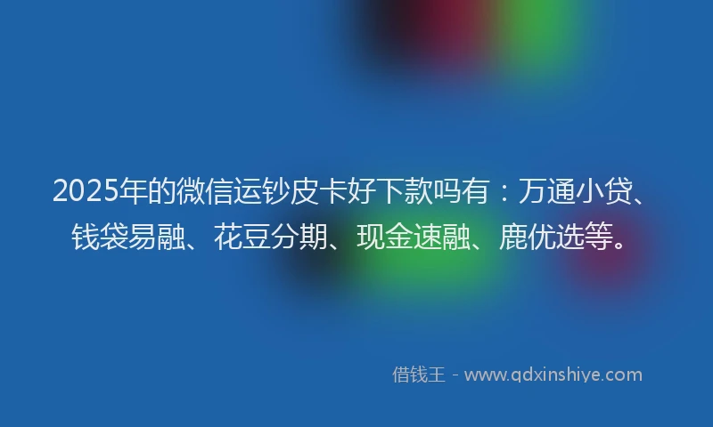 2025年的微信运钞皮卡好下款吗有：万通小贷、钱袋易融、花豆分期、现金速融、鹿优选等。
