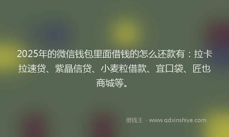2025年的微信钱包里面借钱的怎么还款有：拉卡拉速贷、紫晶信贷、小麦粒借款、宜口袋、匠也商城等。