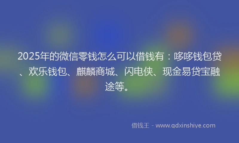 2025年的微信零钱怎么可以借钱有：哆哆钱包贷、欢乐钱包、麒麟商城、闪电侠、现金易贷宝融途等。