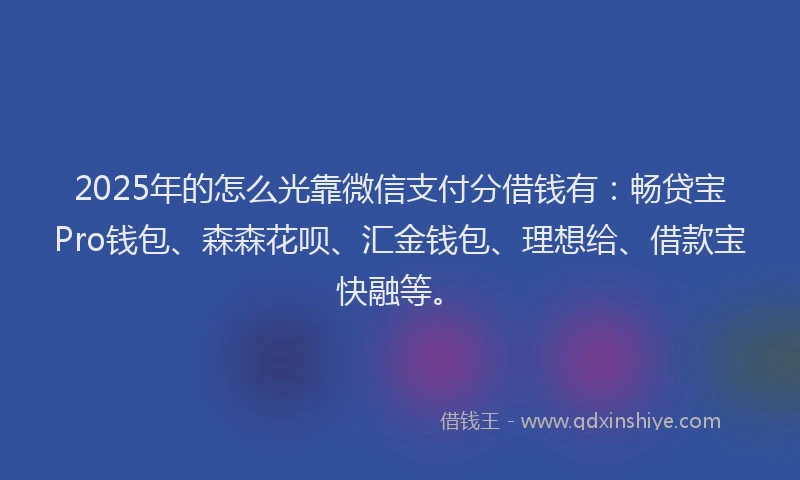 2025年的怎么光靠微信支付分借钱有：畅贷宝Pro钱包、森森花呗、汇金钱包、理想给、借款宝快融等。