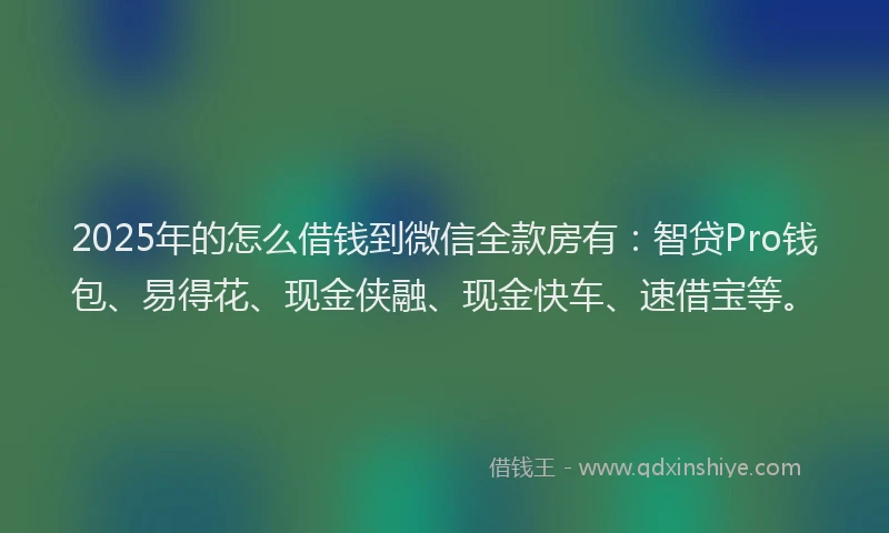 2025年的怎么借钱到微信全款房有：智贷Pro钱包、易得花、现金侠融、现金快车、速借宝等。