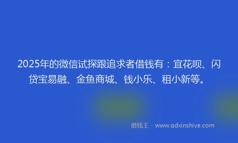 2025年的微信试探跟追求者借钱有：宜花呗、闪贷宝易融、金鱼商城、钱小乐、租小新等。