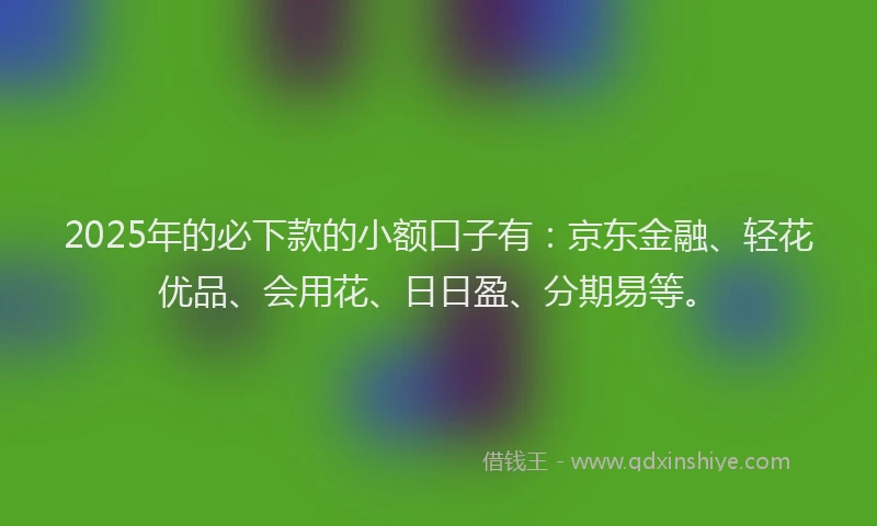 2025年的必下款的小额口子有：京东金融、轻花优品、会用花、日日盈、分期易等。