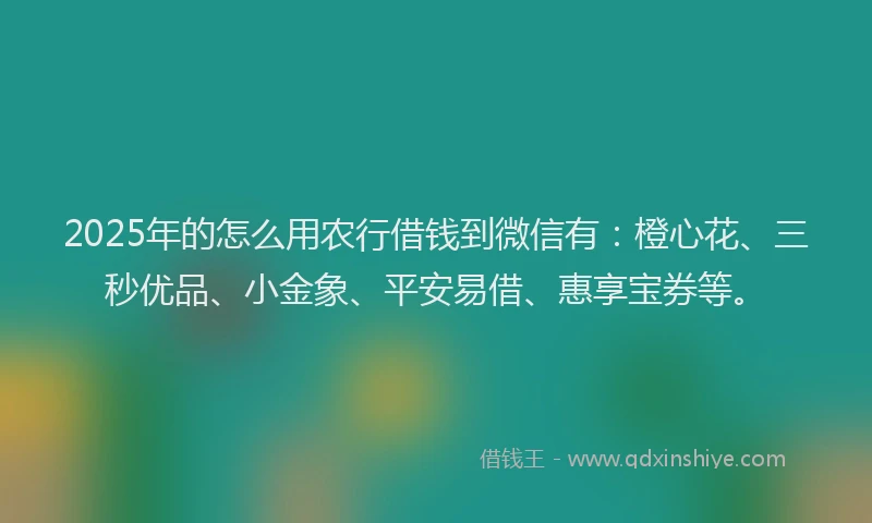2025年的怎么用农行借钱到微信有：橙心花、三秒优品、小金象、平安易借、惠享宝券等。