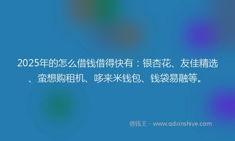 2025年的怎么借钱借得快有：银杏花、友佳精选、蛮想购租机、哆来米钱包、钱袋易融等。