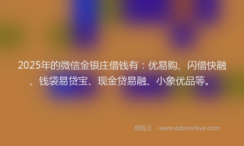 2025年的微信金银庄借钱有：优易购、闪借快融、钱袋易贷宝、现金贷易融、小象优品等。