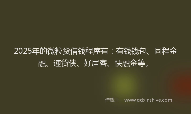 2025年的微粒货借钱程序有：有钱钱包、同程金融、速贷侠、好居客、快融金等。