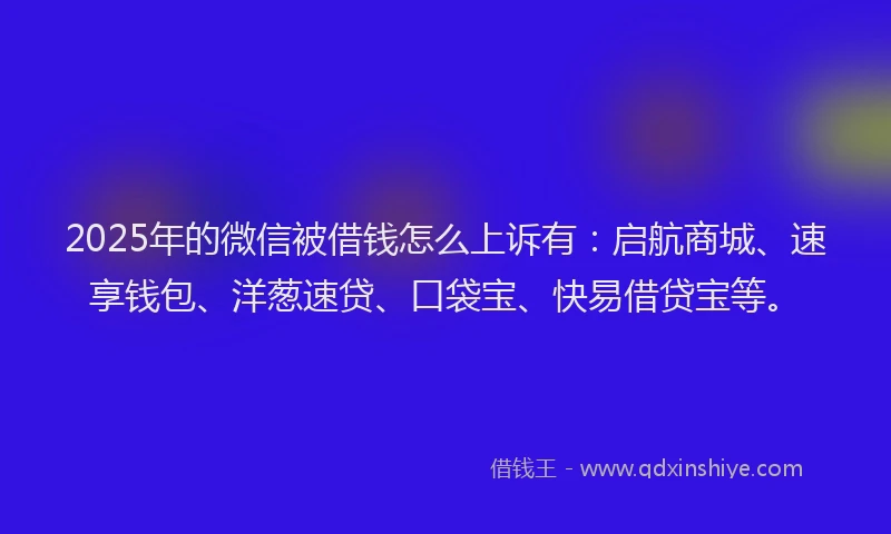 2025年的微信被借钱怎么上诉有：启航商城、速享钱包、洋葱速贷、口袋宝、快易借贷宝等。