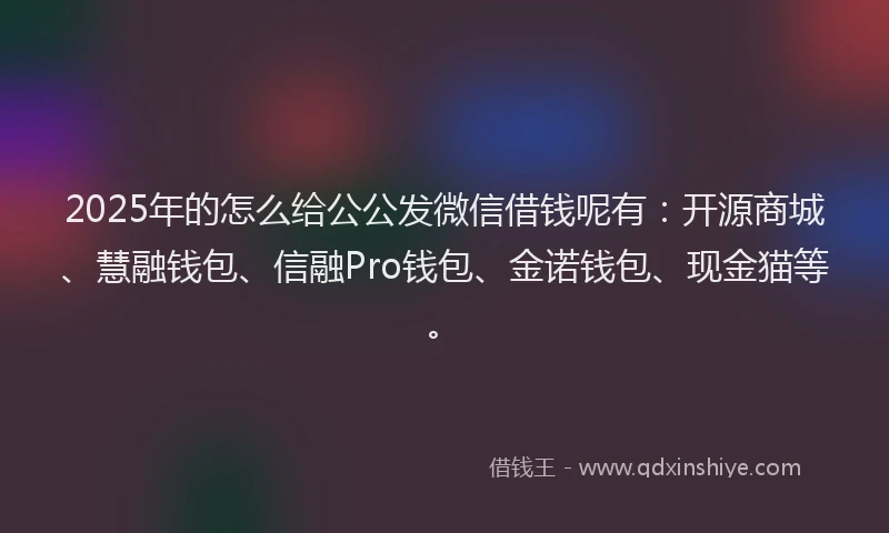 2025年的怎么给公公发微信借钱呢有：开源商城、慧融钱包、信融Pro钱包、金诺钱包、现金猫等。