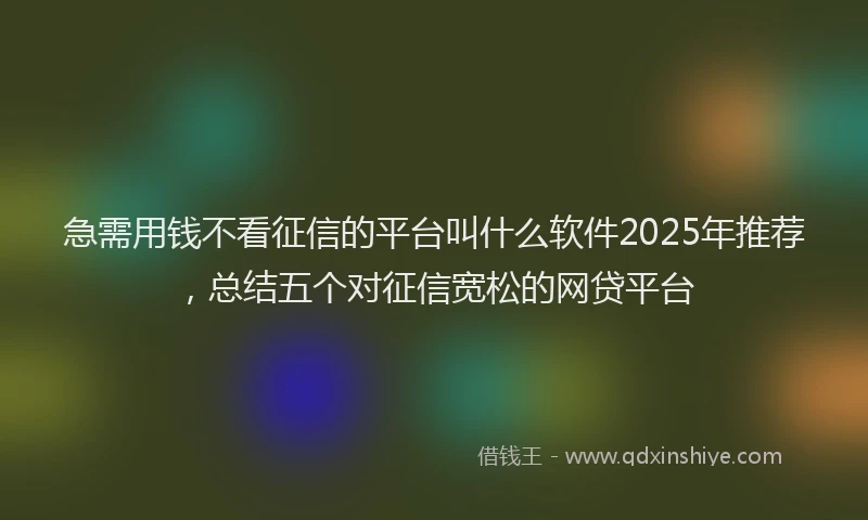 急需用钱不看征信的平台叫什么软件2025年推荐，总结五个对征信宽松的网贷平台