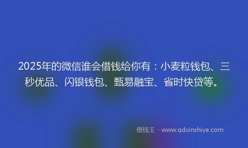 2025年的微信谁会借钱给你有：小麦粒钱包、三秒优品、闪银钱包、甄易融宝、省时快贷等。