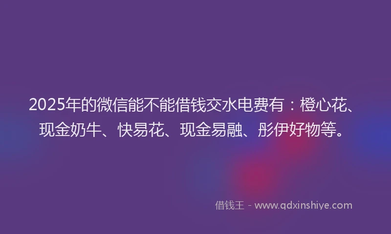 2025年的微信能不能借钱交水电费有：橙心花、现金奶牛、快易花、现金易融、彤伊好物等。