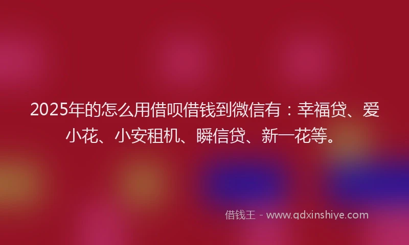 2025年的怎么用借呗借钱到微信有：幸福贷、爱小花、小安租机、瞬信贷、新一花等。