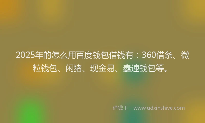 2025年的怎么用百度钱包借钱有：360借条、微粒钱包、闲猪、现金易、鑫速钱包等。