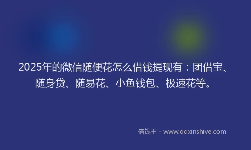2025年的微信随便花怎么借钱提现有：团借宝、随身贷、随易花、小鱼钱包、极速花等。