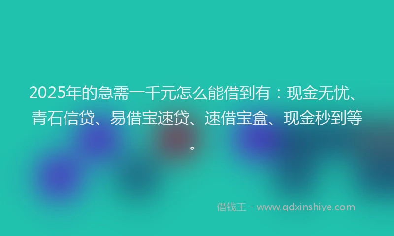 2025年的急需一千元怎么能借到有：现金无忧、青石信贷、易借宝速贷、速借宝盒、现金秒到等。