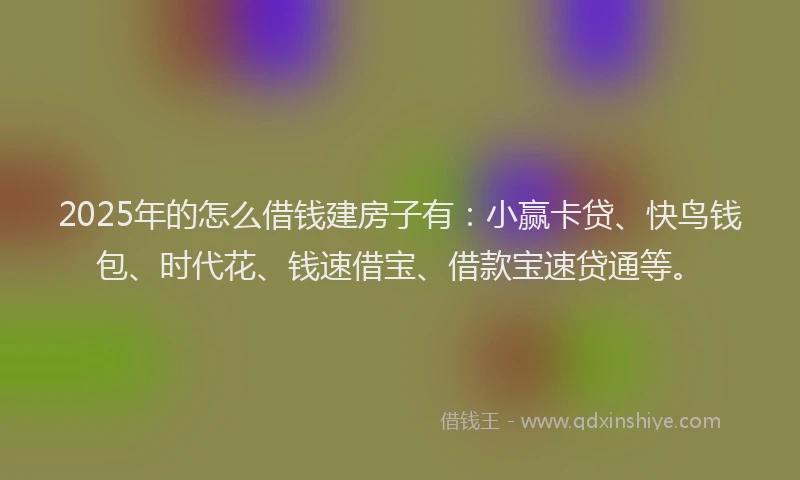 2025年的怎么借钱建房子有：小赢卡贷、快鸟钱包、时代花、钱速借宝、借款宝速贷通等。