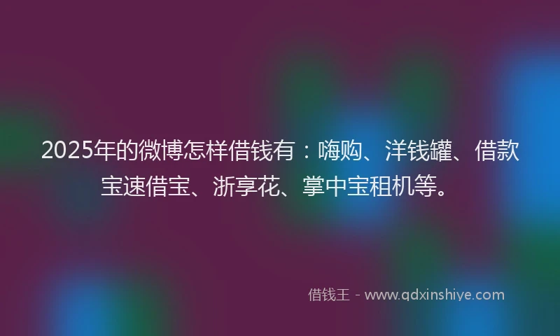 2025年的微博怎样借钱有：嗨购、洋钱罐、借款宝速借宝、浙享花、掌中宝租机等。