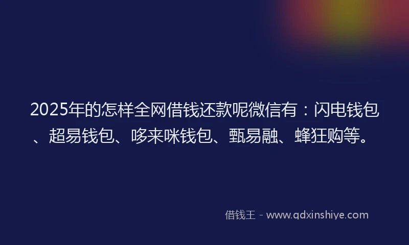 2025年的怎样全网借钱还款呢微信有：闪电钱包、超易钱包、哆来咪钱包、甄易融、蜂狂购等。