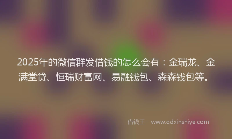 2025年的微信群发借钱的怎么会有：金瑞龙、金满堂贷、恒瑞财富网、易融钱包、森森钱包等。