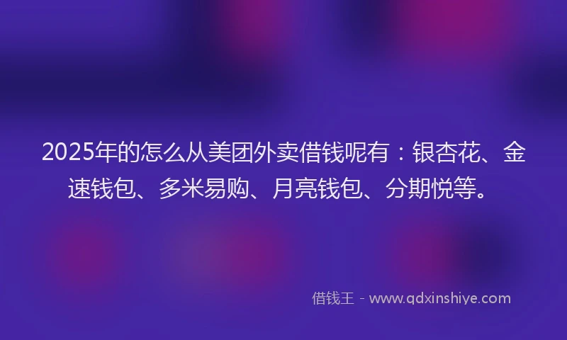 2025年的怎么从美团外卖借钱呢有：银杏花、金速钱包、多米易购、月亮钱包、分期悦等。