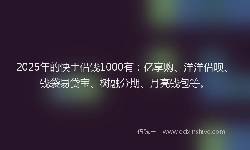 2025年的快手借钱1000有：亿享购、洋洋借呗、钱袋易贷宝、树融分期、月亮钱包等。