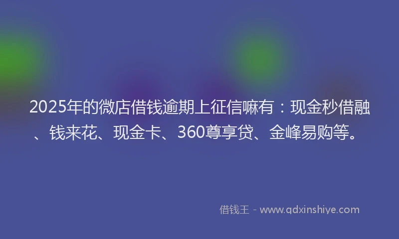 2025年的微店借钱逾期上征信嘛有：现金秒借融、钱来花、现金卡、360尊享贷、金峰易购等。