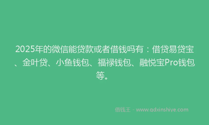 2025年的微信能贷款或者借钱吗有：借贷易贷宝、金叶贷、小鱼钱包、福禄钱包、融悦宝Pro钱包等。