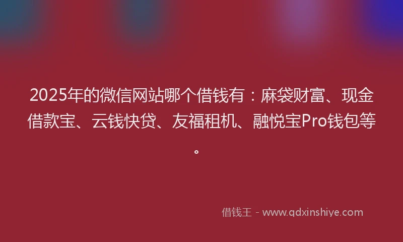 2025年的微信网站哪个借钱有：麻袋财富、现金借款宝、云钱快贷、友福租机、融悦宝Pro钱包等。