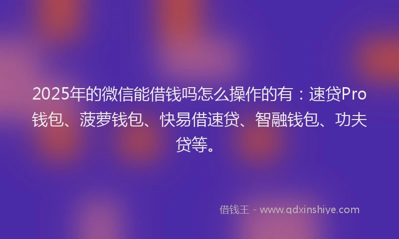2025年的微信能借钱吗怎么操作的有：速贷Pro钱包、菠萝钱包、快易借速贷、智融钱包、功夫贷等。