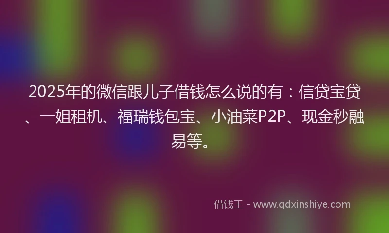 2025年的微信跟儿子借钱怎么说的有：信贷宝贷、一姐租机、福瑞钱包宝、小油菜P2P、现金秒融易等。