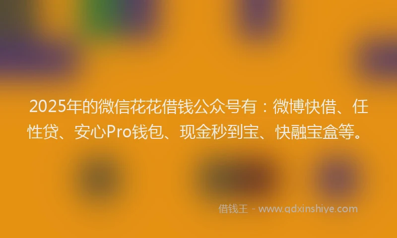 2025年的微信花花借钱公众号有：微博快借、任性贷、安心Pro钱包、现金秒到宝、快融宝盒等。