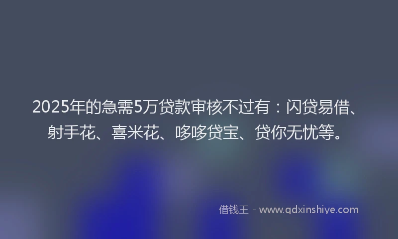 2025年的急需5万贷款审核不过有：闪贷易借、射手花、喜米花、哆哆贷宝、贷你无忧等。