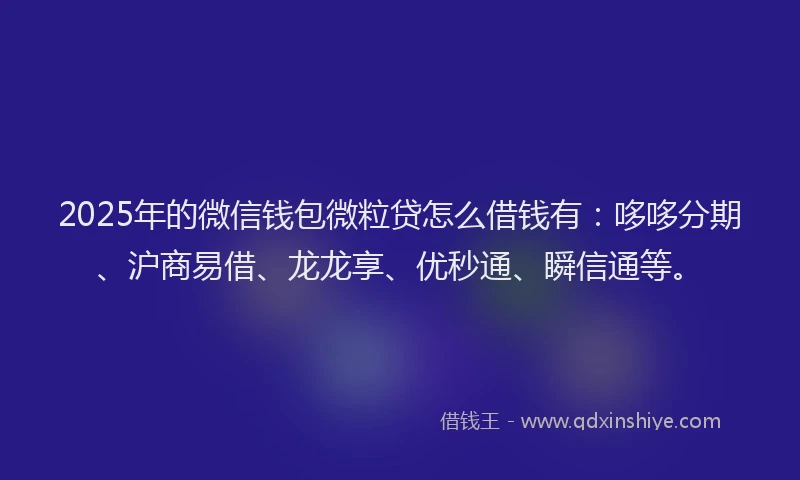 2025年的微信钱包微粒贷怎么借钱有：哆哆分期、沪商易借、龙龙享、优秒通、瞬信通等。